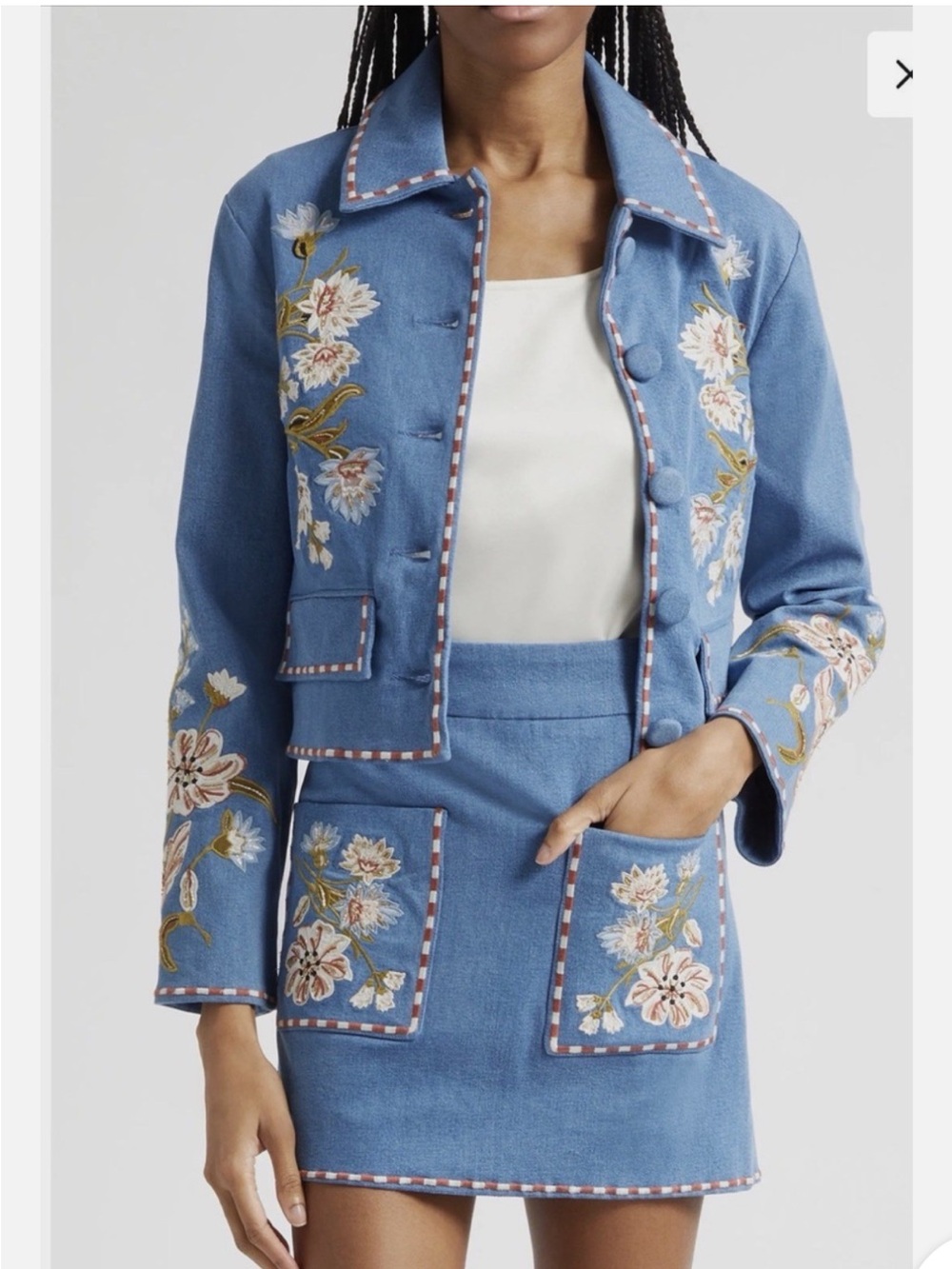 Veronica Beard Vikaria Blue Floral Embroidered Cropped Jacket SZ 2 as is